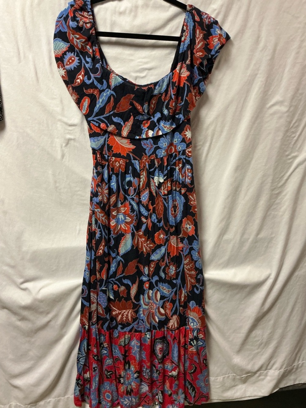 LOFT Black Maxi Dress with Red and Blue Floral Print